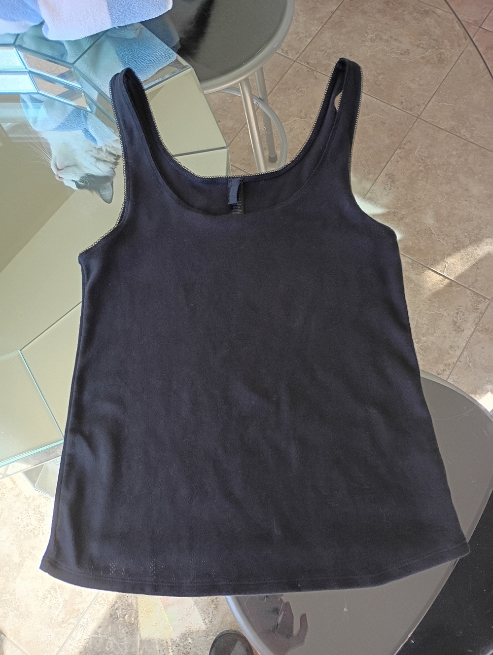 Skims Classic Black Women's Tank Top - Simple Scoop Neck. Cotton Pointelle.